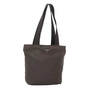 PRADA Shoulder Bag Nylon Brown Silver Auth